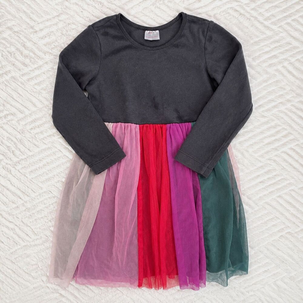 Hanna Andersson Girls 3T Rainbow Tulle Long Sleeve Twirl Dress Party Holiday
